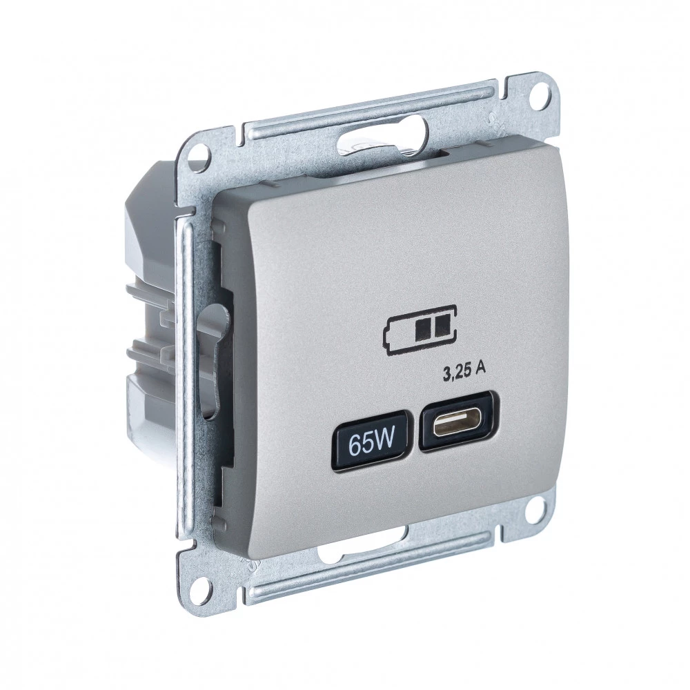  артикул GSL001227 название Розетка для быcтрой зарядки USB, Тип С, 65Вт , Платина, серия Glossa, Schneider Electric