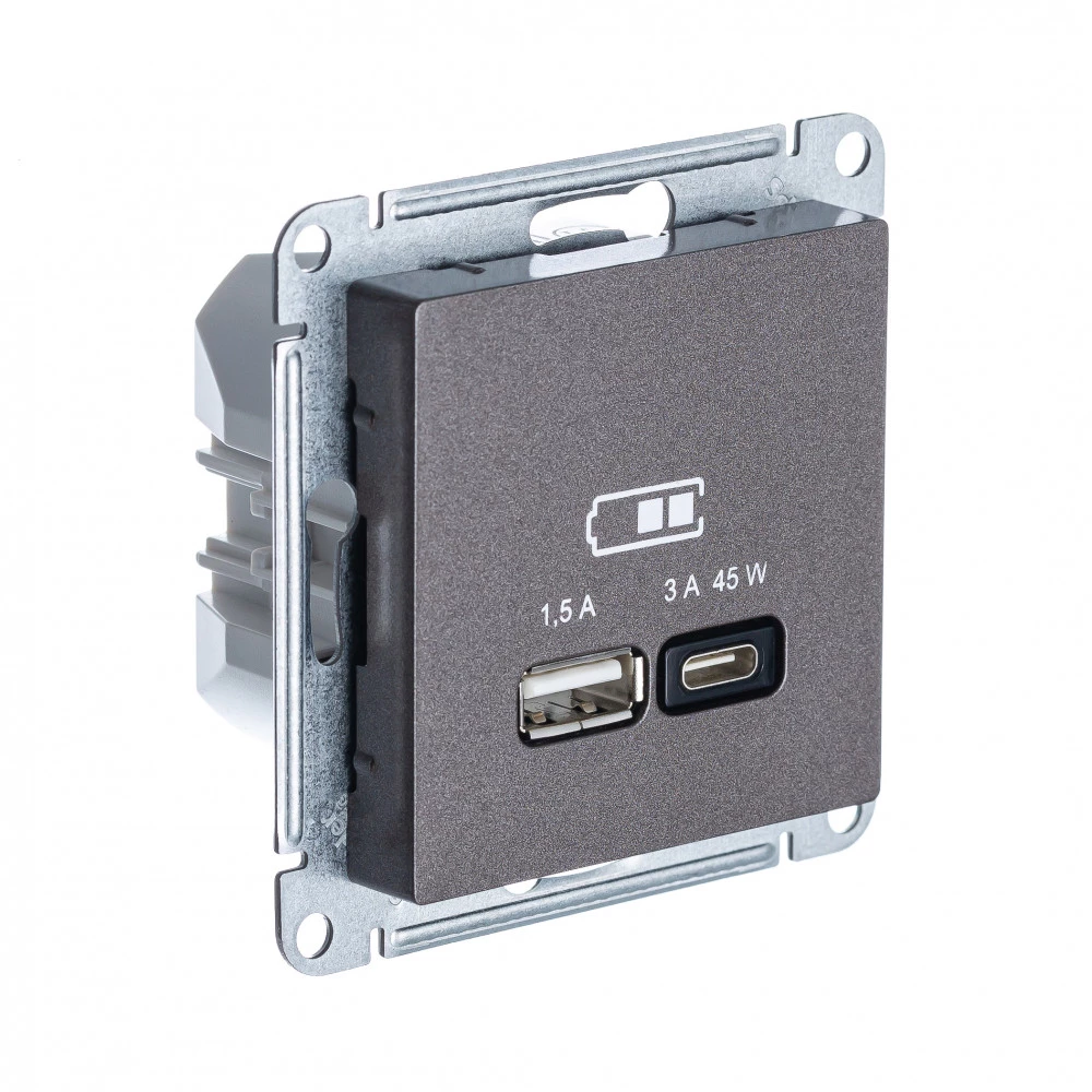  артикул ATN000629 название Розетка двойная для быcтрой зарядки USB, Тип А+С, 45Вт , Мокко, серия Atlas Design, Schneider Electric
