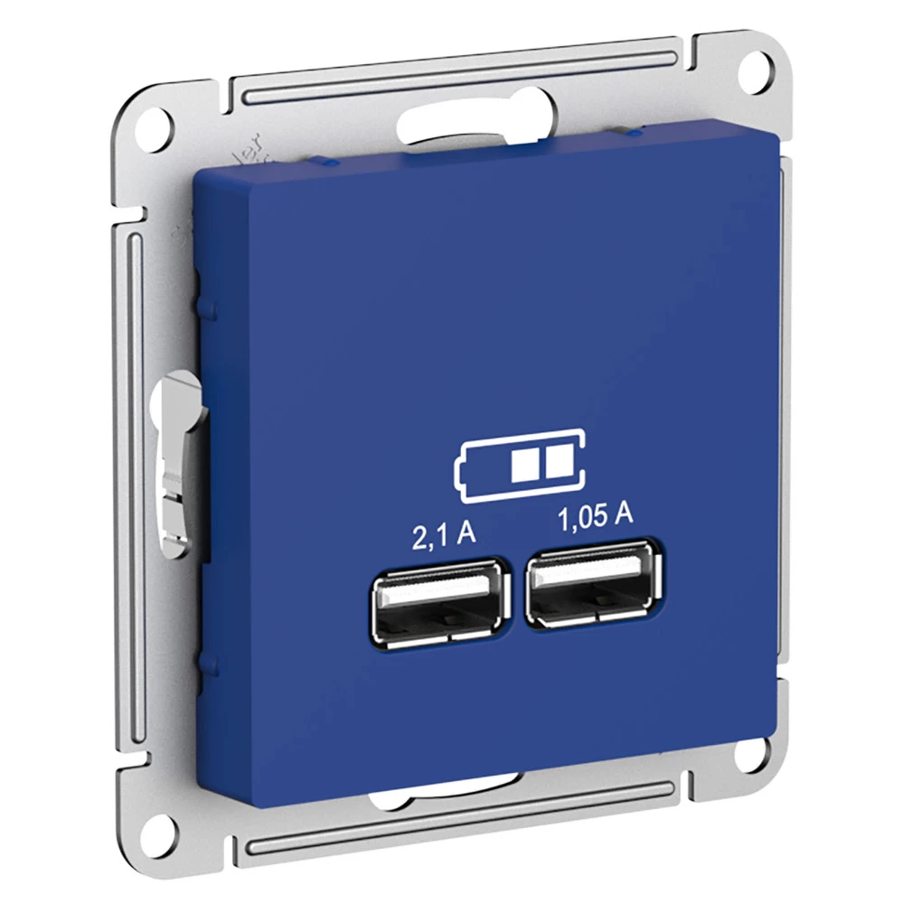  артикул ATN001133 название Зарядное устройство USB с двумя выходами 2100 мА , Аквамарин, серия Atlas Design, Schneider Electric