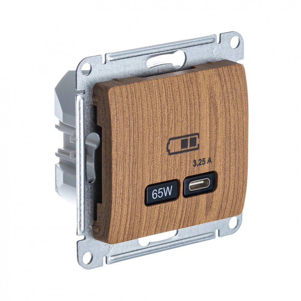  артикул GSL000527 название Розетка для быcтрой зарядки USB, Тип С, 65Вт , Дерево Дуб, серия Glossa, Schneider Electric