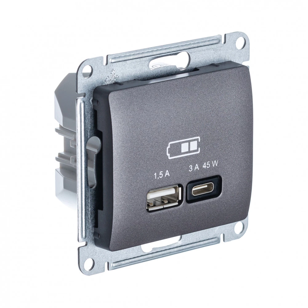  артикул GSL001329 название Розетка двойная для быcтрой зарядки USB, Тип А+С, 45Вт , Графит, серия Glossa, Schneider Electric