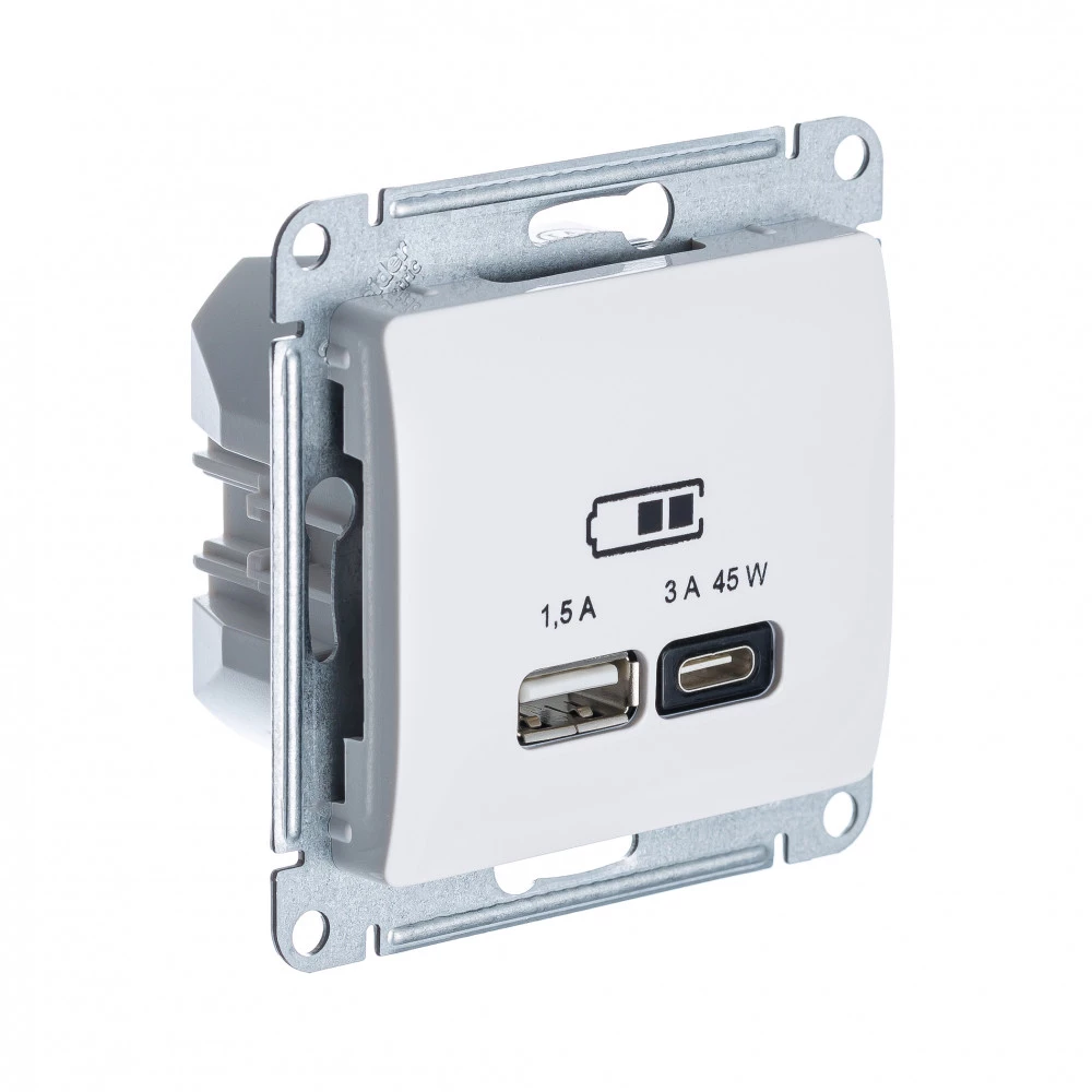  артикул GSL000229 название Розетка двойная для быcтрой зарядки USB, Тип А+С, 45Вт , Бежевый, серия Glossa, Schneider Electric