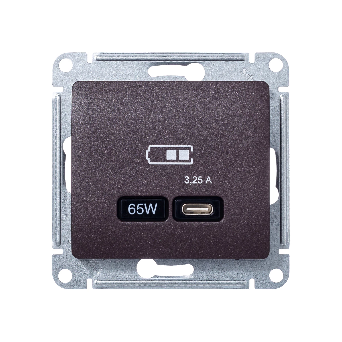  артикул GSL000827 название Розетка для быcтрой зарядки USB, Тип С, 65Вт , Шоколад, серия Glossa, Schneider Electric