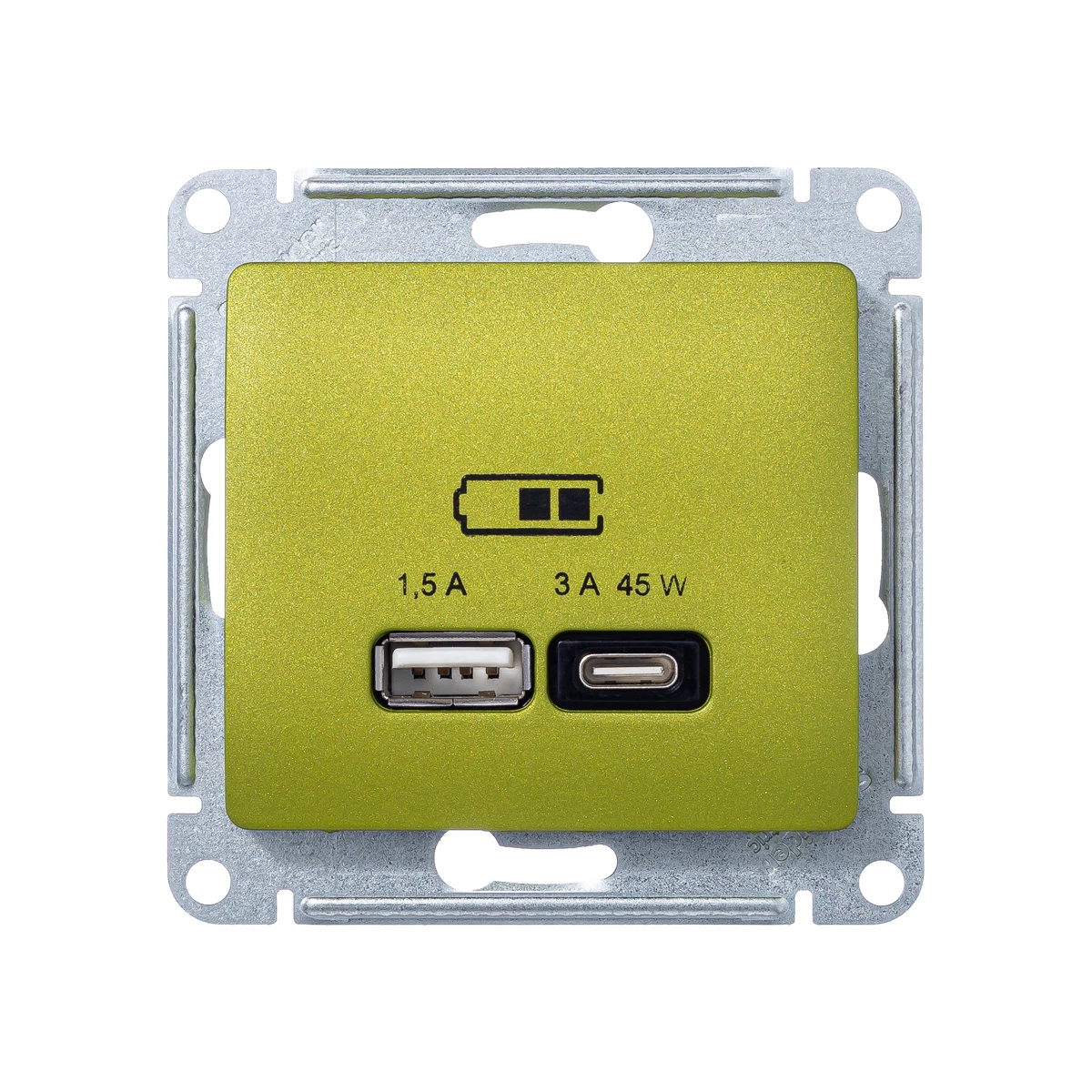  артикул GSL001029 название Розетка двойная для быcтрой зарядки USB, Тип А+С, 45Вт , Фисташковый, серия Glossa, Schneider Electric