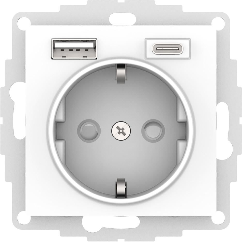 Розетка с разъемом USB тип А+С одинарная , Белый, серия Atlas Design, Schneider Electric артикул ATN000132