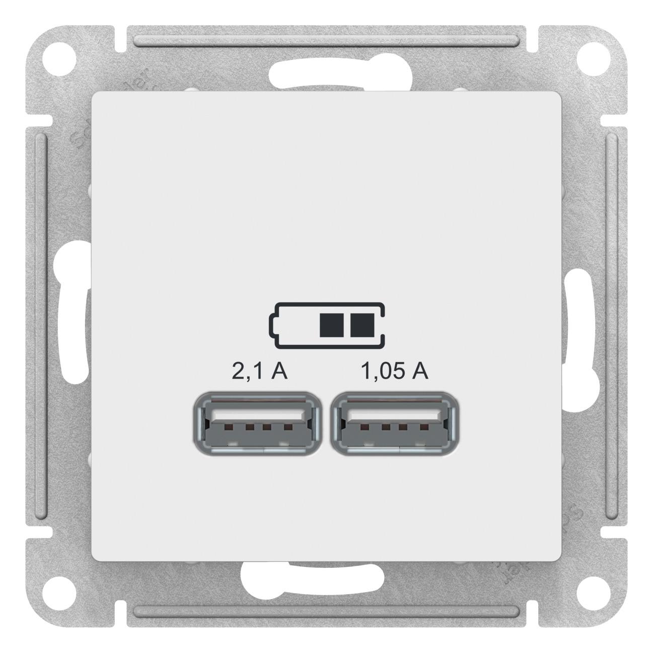 Зарядное устройство USB с двумя выходами 2100 мА , Белый, серия Atlas Design, Schneider Electric артикул ATN000133