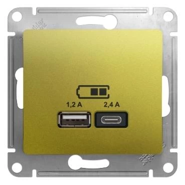  артикул GSL001039 название Розетка USB 2-ая Тип А+С, 2400 мА (для подзарядки) , Фисташковый, серия Glossa, Schneider Electric