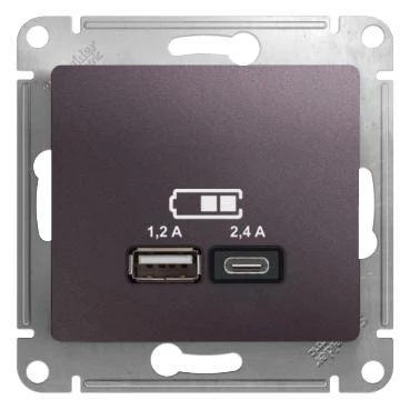  артикул GSL001439 название Розетка USB 2-ая Тип А+С, 2400 мА (для подзарядки) , Сиреневый туман, серия Glossa, Schneider Electric