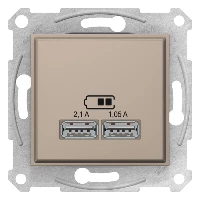  артикул SDN2710268 название Зарядное устройство USB с двумя выходами 2100 мА , Титан, серия Sedna, Schneider Electric