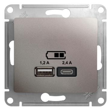 Розетка USB 2-ая Тип А+С, 2400 мА (для подзарядки) , Платина, серия Glossa, Schneider Electric артикул GSL001239