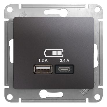 Розетка USB 2-ая Тип А+С, 2400 мА (для подзарядки) , Графит, серия Glossa, Schneider Electric артикул GSL001339