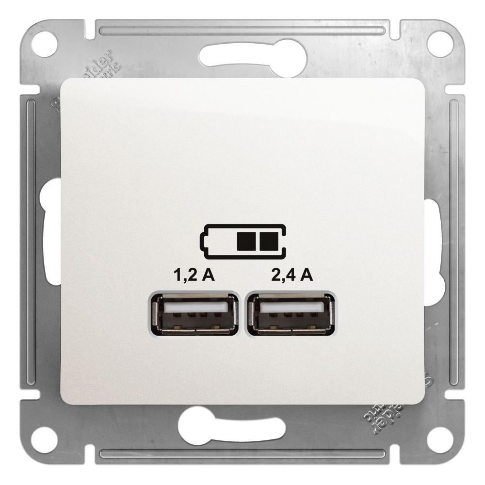 Розетка USB 2-ая Тип А+С, 2400 мА (для подзарядки) , Перламутр, серия Glossa, Schneider Electric артикул GSL000639