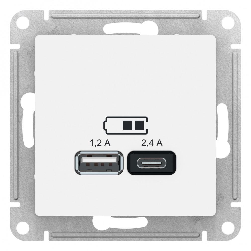 Розетка USB 2-ая Тип А+С, 2400 мА (для подзарядки) , Белый, серия Atlas Design, Schneider Electric артикул ATN000139