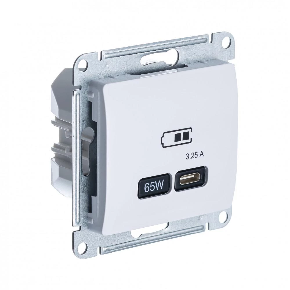  артикул GSL000127 название Розетка для быcтрой зарядки USB, Тип С, 65Вт , Белый, серия Glossa, Schneider Electric