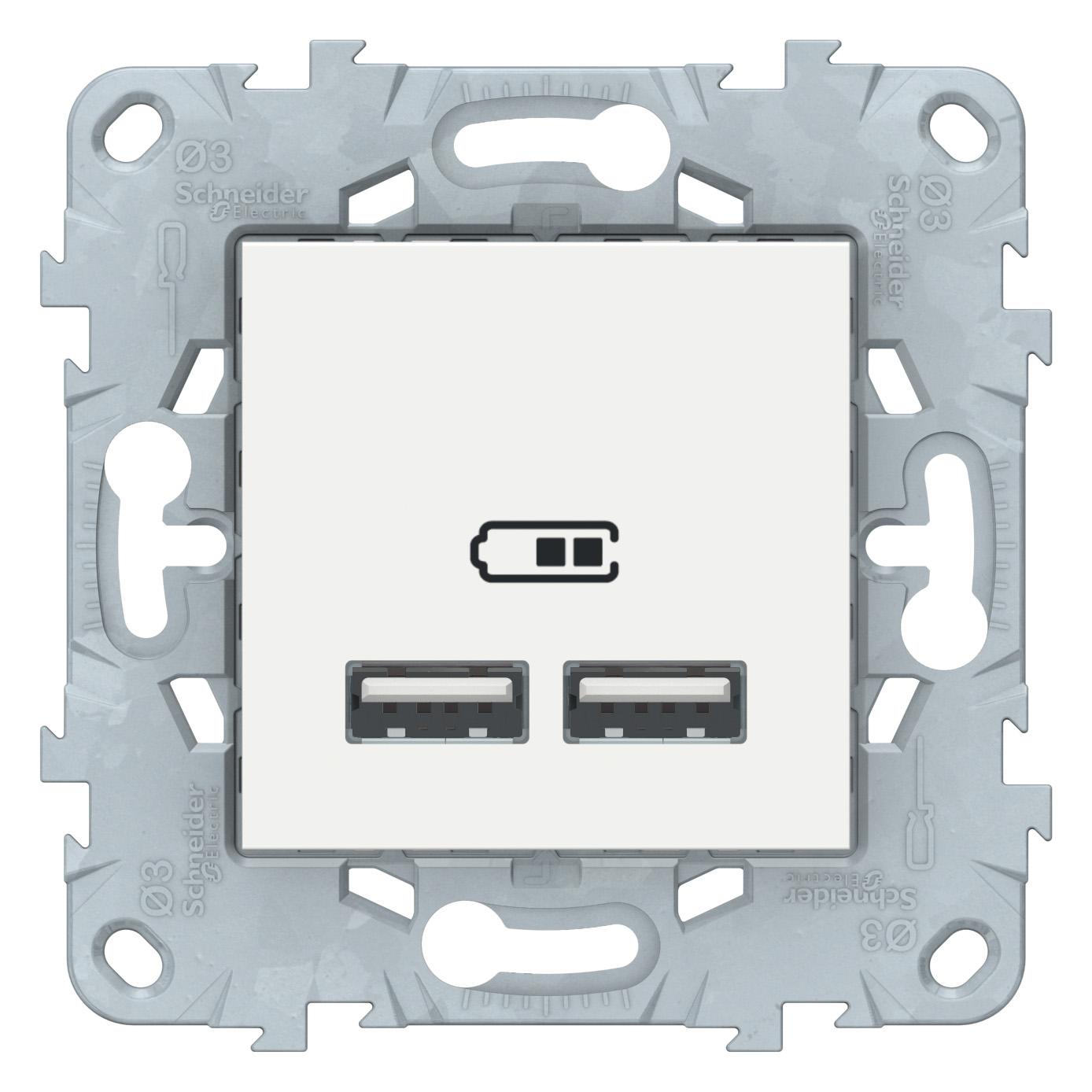 Зарядное устройство USB с двумя выходами , Белый, серия Unica New, Schneider Electric артикул NU541818