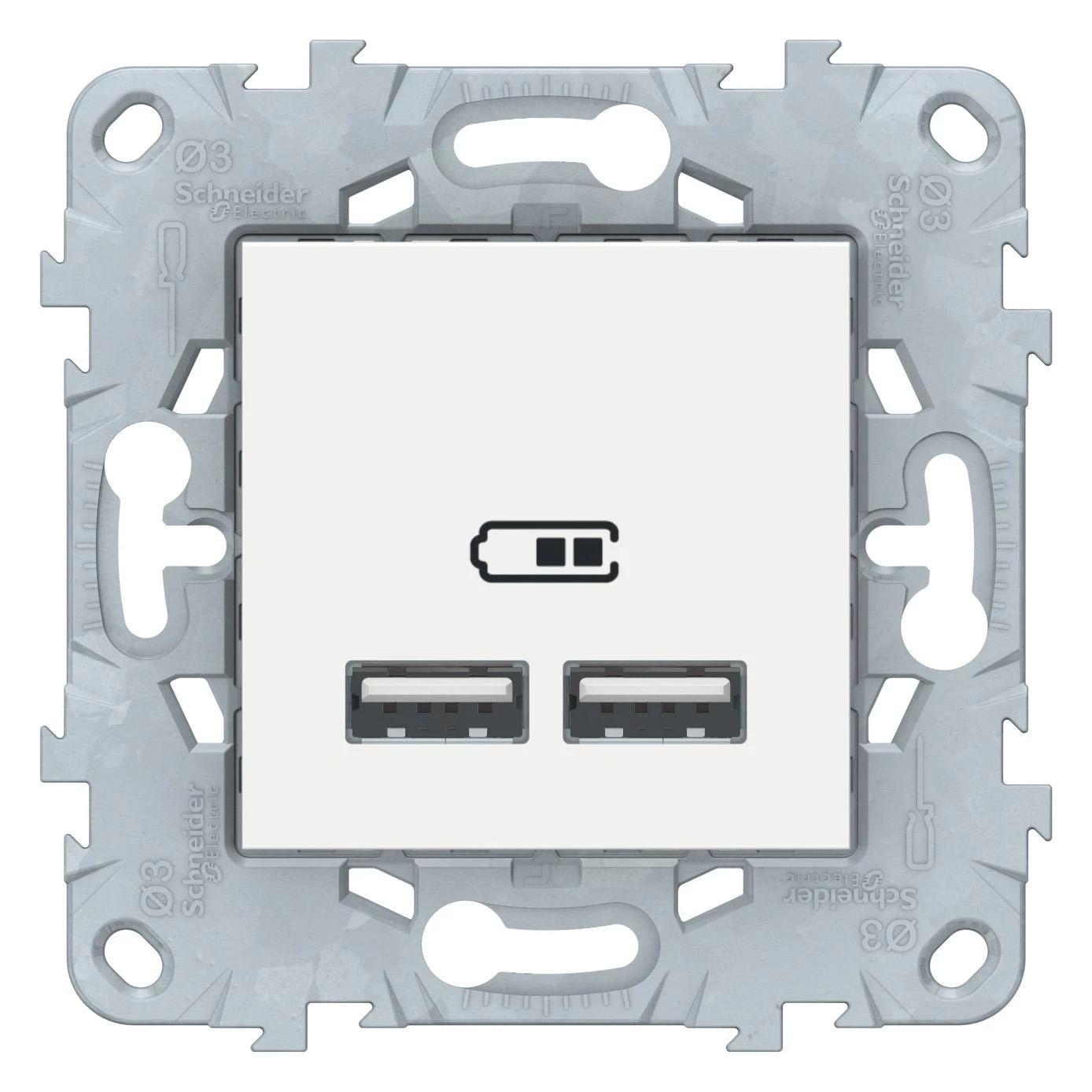  артикул NU541818 название Зарядное устройство USB с двумя выходами , Белый, серия Unica New, Schneider Electric