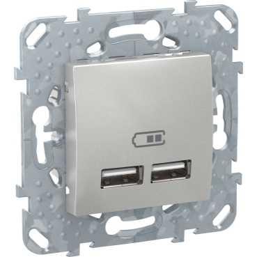 Зарядное устройство USB с двумя выходами 2100 мА , Алюминий, серия UNICA TOP/CLASS, Schneider Electric артикул MGU5.418.30ZD