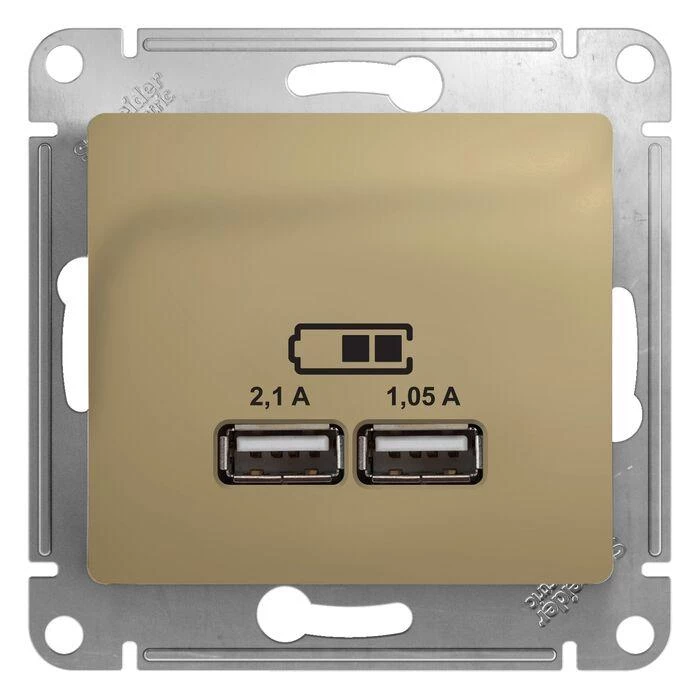 артикул GSL000433 название Зарядное устройство USB с двумя выходами 2100 мА , Титан, серия Glossa, Schneider Electric
