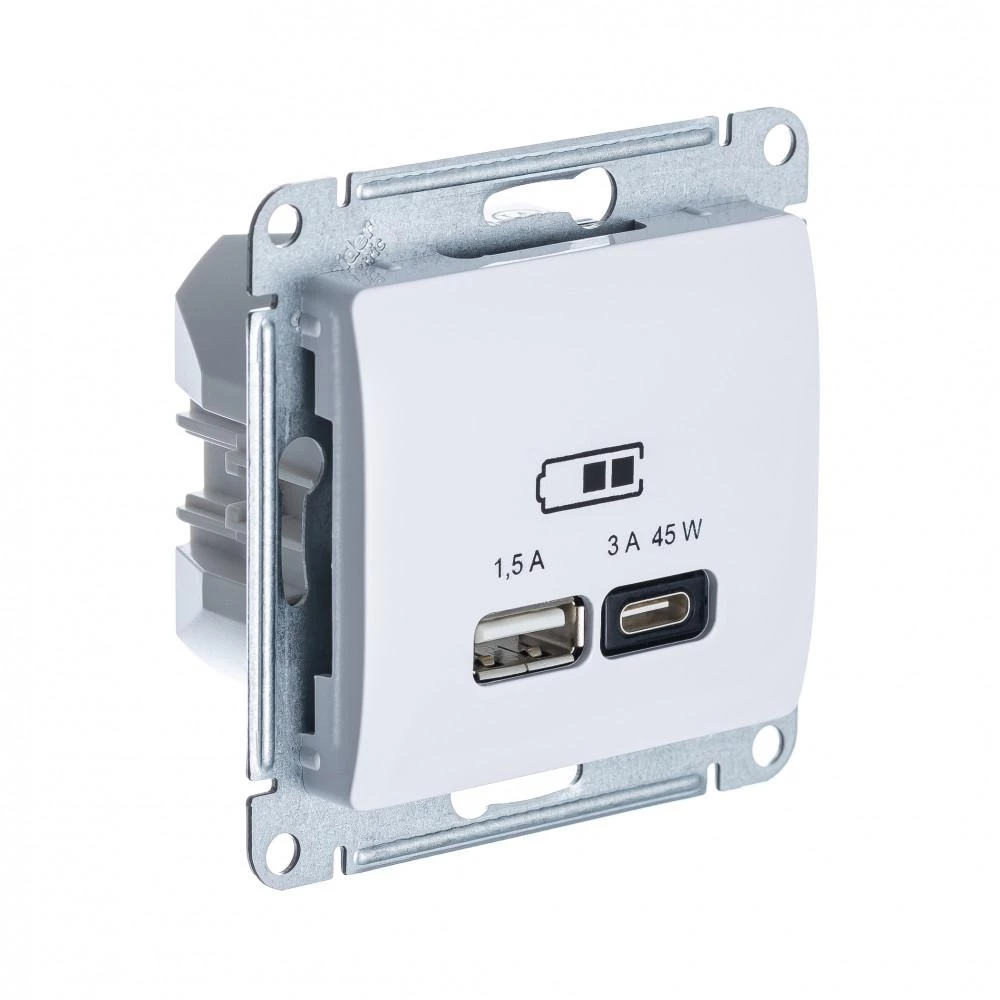  артикул GSL000129 название Розетка двойная для быcтрой зарядки USB, Тип А+С, 45Вт , Белый, серия Glossa, Schneider Electric
