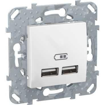  артикул MGU5.418.18ZD название Зарядное устройство USB с двумя выходами 2100 мА , Белый, серия Unica, Schneider Electric