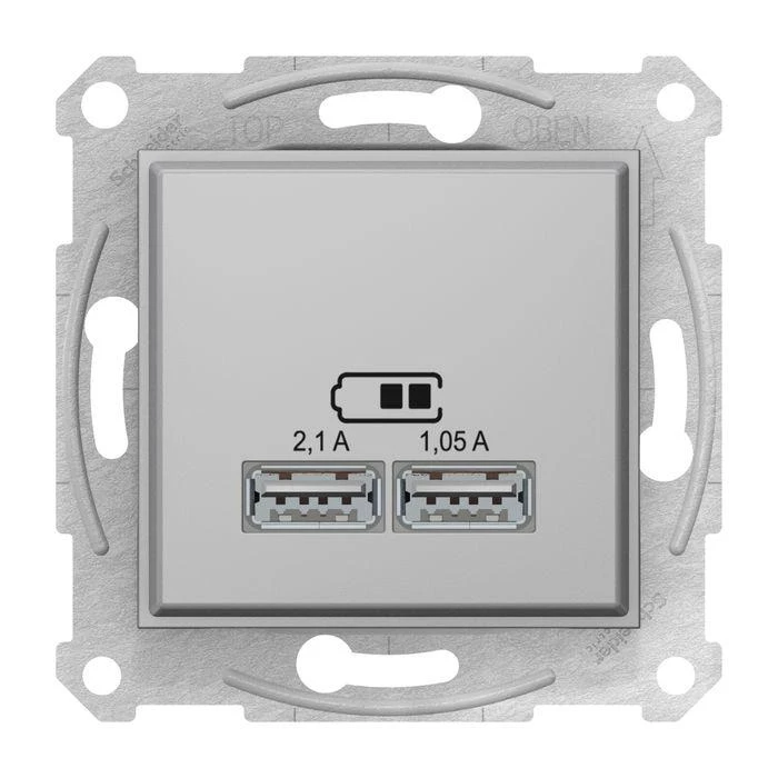  артикул SDN2710260 название Зарядное устройство USB с двумя выходами 2100 мА , Алюминий, серия Sedna, Schneider Electric