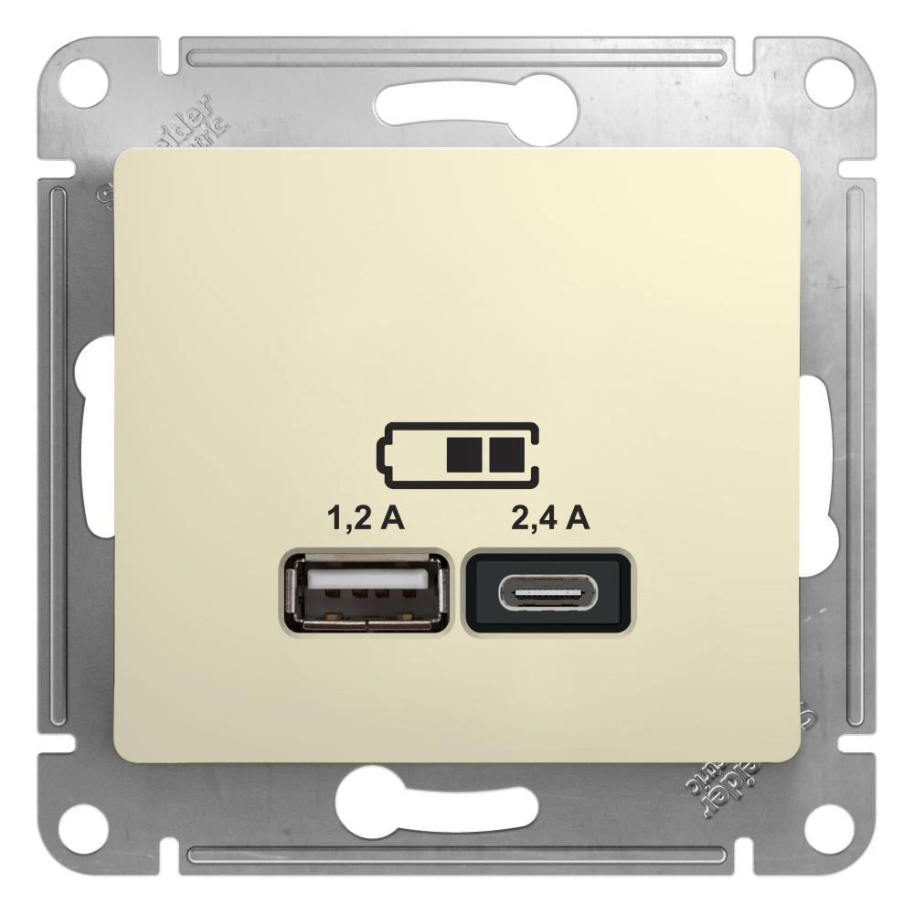  артикул GSL000239 название Розетка USB 2-ая Тип А+С, 2400 мА (для подзарядки) , Бежевый, серия Glossa, Schneider Electric