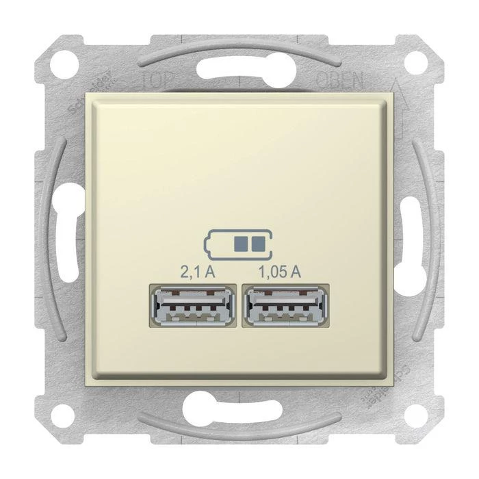  артикул SDN2710247 название Зарядное устройство USB с двумя выходами 2100 мА , Бежевый, серия Sedna, Schneider Electric