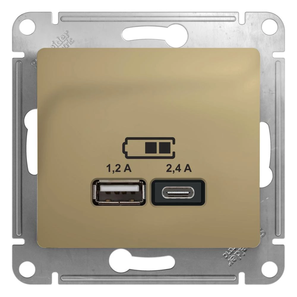  артикул GSL000439 название Зарядное устройство USB тип А+С , Титан, серия Glossa, Schneider Electric