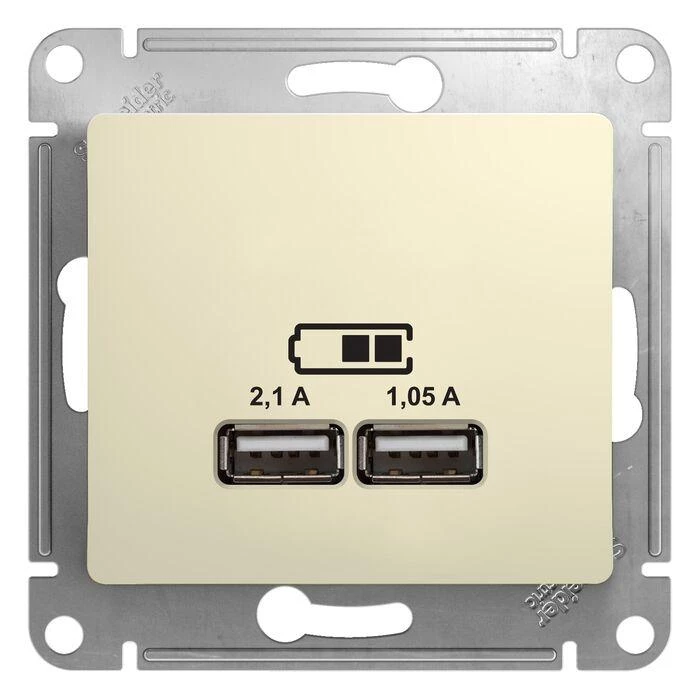  артикул GSL000233 название Розетка с разъемом USB одинарная , Бежевый, серия Glossa, Schneider Electric