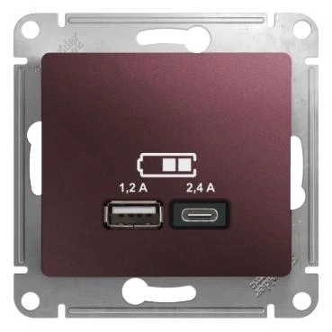  артикул GSL001139 название Зарядное устройство USB тип А+С , Баклажановый, серия Glossa, Schneider Electric