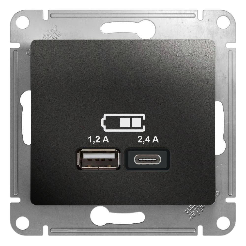  артикул GSL000739 название Зарядное устройство USB тип А+С , Антрацит, серия Glossa, Schneider Electric